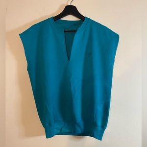 USA V-Neck Aqua Blue Short Sleeve Sweater Size L Women Men Kids